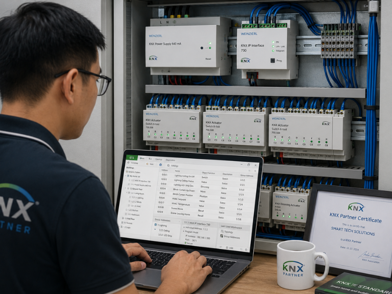Nhân công lập trình kỹ thuật cao chiếm tỷ trọng đáng kể trong tổng mức đầu tư chi phí lắp đặt nhà thông minh KNX.