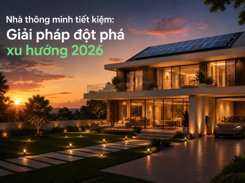 Nhà thông minh tiết kiệm năng lượng tích hợp hệ thống điện mặt trời áp mái xu hướng năm 2026.